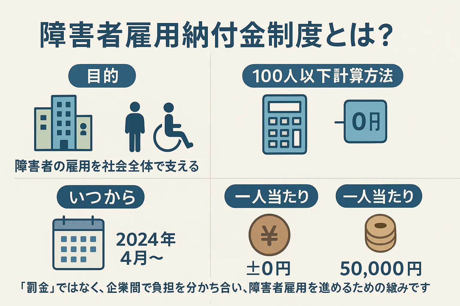 障害者雇用納付金制度とは？わかりやすく目的は？100人以下計算方法・いつから・ 一人当たりを解説