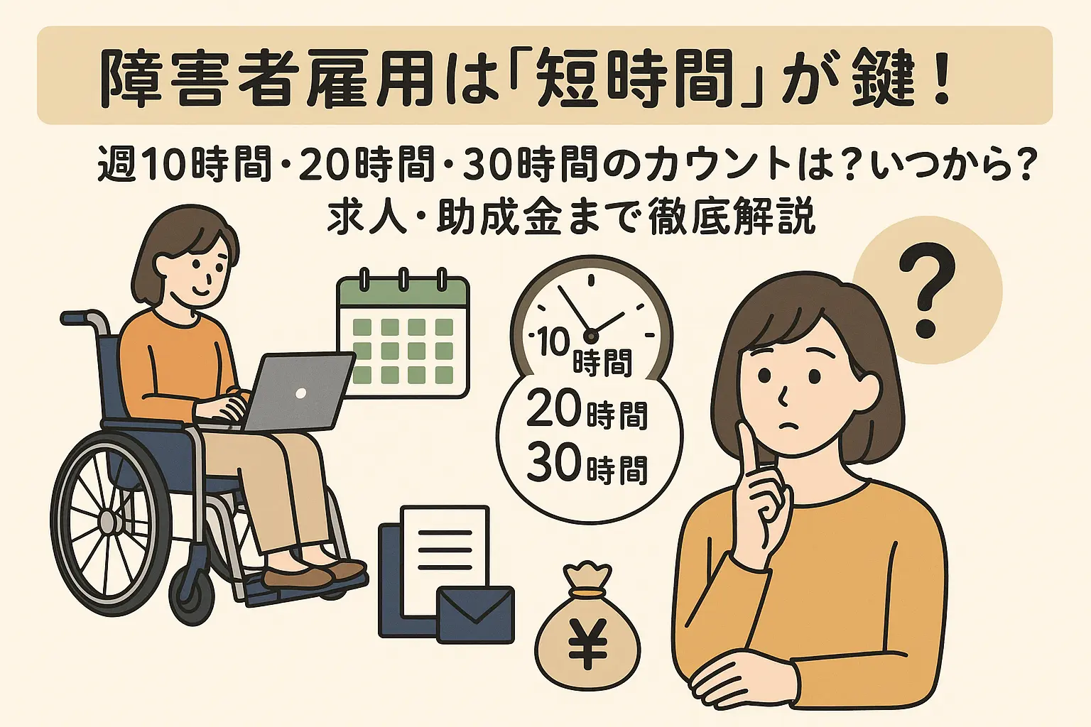 障害者雇用は「短時間」が鍵！週10時間・20時間・30時間のカウントは？いつから？求人・助成金まで徹底解説
