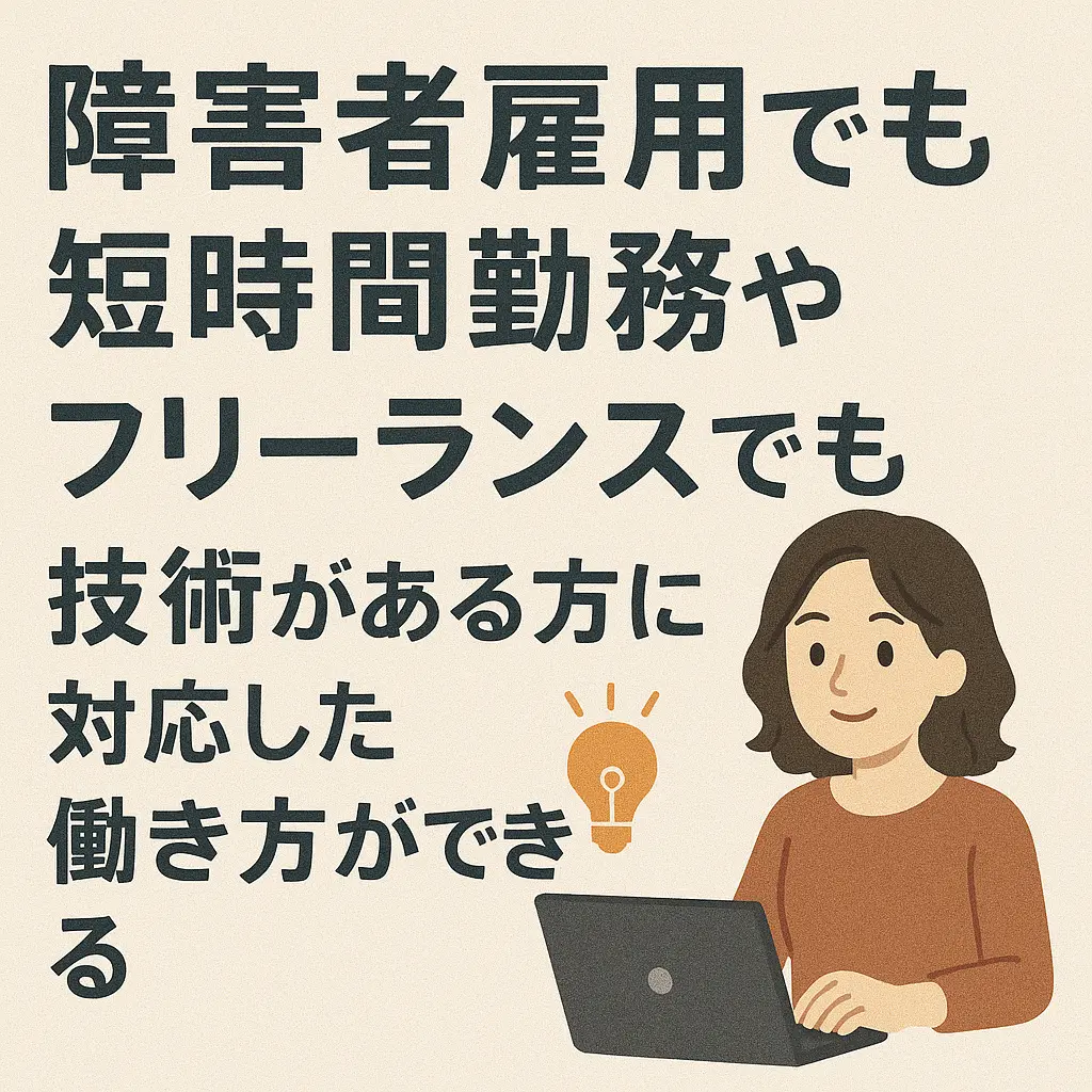 障害者雇用でも短時間勤務やフリーランスでも技術がある方にも対応した働き方ができる